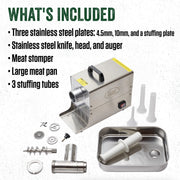 LEM BigBite #8 Electric Meat Grinder, 0.5 HP Stainless Steel, Heavy-Duty, 7 lb/Min Capacity, Includes Plates and Stuffing Tubes, 17791