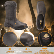 Herman Survivors Men's Granite Steel Toe Work Boots, Buffalo Leather and Air Mesh, Slip-On, Slip- and Oil-Resistant Rubber Outsole, Mid-Calf