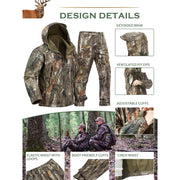 NEW VIEW Camouflage Hunting Clothing, Tree Camo Pattern, Warm Fleece Lined Hooded Jacket and Pants, Water-Resistant, Windproof, Size L
