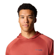 Columbia PFG Terminal Tackle Hoodie, Men's Long Sleeve Athletic Sweatshirt, Omni-Shade UPF 50 Sun Protection, Omni-Wick Moisture Wicking, Dusty Crimson/Nocturnal Logo, Relaxed Fit, 153617
