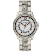 Jessica Simpson Ladies 37mm Silver Tone Crystal Accent Mother of Pearl Dial Bracelet Watch JW0001SL