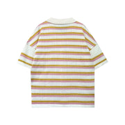 Haimao Tong Women Crochet Knit 2 Piece Set, Striped Short Sleeve Top and Matching Shorts, Lightweight Breathable Summer Outfit