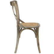 Modway Gear Dining Side Chair, Gray Elm Wood Frame, Natural Rattan Seat, Tapered Legs, Fully Assembled, EEI-1541-GRY