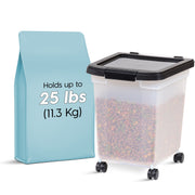 IRIS USA Airtight Pet Food Storage Container, 25 lb Capacity, Clear Body with Black Lid and Built-In Casters