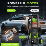 HOMSHADE 1800W Electric Pressure Washer, 5000 PSI, 3.0 GPM, Portable with 4 Nozzles, Foam Pot, 25ft Cord, 23ft Hose, PW80