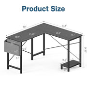 Edx L Shaped Desk, 49 Inch, Black, Sturdy Metal and Particle Board Construction, Side Bag, Ergonomic Design