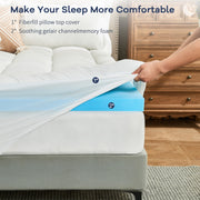 Teler Dual Layer Memory Foam Mattress Topper with 2 Inch Cooling Gel Foam and 2 Inch Pillow Top Cover, Medium Firmness, Queen Size