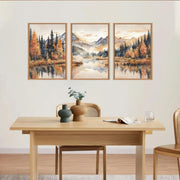 HPNIUB Large Neutral Mountain Framed Canvas Wall Art, Nature Foggy Forest Wall Decor