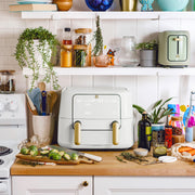 Made By Gather Beautiful 9 Qt TriZone Dual Basket Air Fryer with EverGood Ceramic Nonstick Coating, Touchscreen Control, White Icing, 1200W, 29063