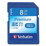Verbatim Premium SDHC Memory Card, 8GB, Class 10, UHS-I U1, Up to 90MB/s Read Speed, 96318