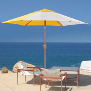 Ainfox 7.5ft Market Patio Umbrella, Round Yellow White Stripe Canopy, Waterproof UV-Resistant Polyester, Steel Pole, Crank Open, Vented Design, OB-OTU058YE