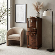 Hives and Honey Jenny Walnut Modern Locking Jewelry Armoire, Brown, 7 Drawers, Vanity Mirror, Anti-Tarnish Felt Lining, 9741-097