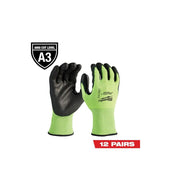 Milwaukee 48-73-8934B 12 Pk High Visibility Level 3 Cut Resistant Polyurethane Dipped Work Gloves, 2XL Yellow