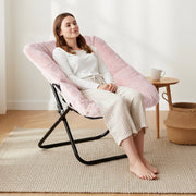 Concetta Folding Saucer Chair, Square X-Large, Faux Fur Upholstery, Padded Cushion, Pink, Metal Frame, Indoor Lounge Seating, WMCO-C-YLF28IN-PK