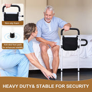 ALLJOY Adjustable Bed Assist Rails for Elderly Adults, Sturdy Iron Frame with Dual Support Bars, Ergonomic Curved Handle, 3D Adjustable, Full Size Bed