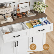 Homfa 74in Pantry Cabinet with Hutch, Tall Kitchen Storage Cabinet with Oak Countertop, White, 6 Doors, 4 Shelves, 2 Drawers