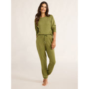 Joyspun Women's French Terry Sweatshirt and Joggers Set, Relaxed Fit, Irish Moss, XS to 3X