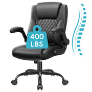 Coolhut Leather Office Chair, Big and Tall 400lb Capacity, Wide Seat, Ergonomic High Back Executive Desk Chair, Adjustable Height and Flip-Up Armrests, Dark Gray