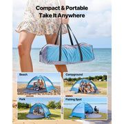 KFFKFF Beach Canopy Tent for 3 People, UPF 50+ Sun Protection, Lightweight Portable Sun Shelter with Carry Bag and Sand Pockets, Easy Setup