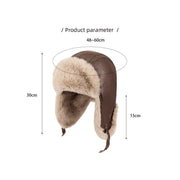 CassandraHayley Winter Leather Trapper Hat, Thick Fleece Lined Earflap Cap, Windproof Thermal Aviator Hat, Warm Fur Bomber Cap