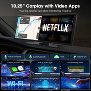 Lamtto 10.25 Wireless CarPlay Android Auto Car Stereo w/Built-in Video Apps, 720P Backup Camera, Black