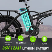 COLORWAY 20X3.0 Fat Tire Electric bicycles, Foldable Mountain Snow Beach Electric bike ebike