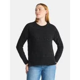 Time and Tru Women's Chenille Cable Knit Crewneck Sweater, Midweight, Sizes L, Black