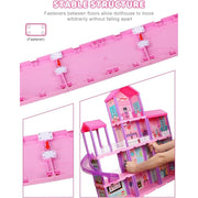 Huge Wave Dollhouse Playset, 36 Inch Four-Story, 11 Large Furnished Rooms, Pink, Includes Articulated Doll Figures and Warm Lighting, 19011-1A