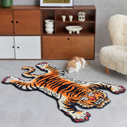 Stitchworn Tibetan Tiger Area Rug, 5x3.3 ft, Tufted High Pile, Machine Washable, Nonslip TPR Backing, Orange, STN-ARUG-XZH-OR-L152