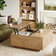 GUNAITO Lift Top Coffee Table with Storage, Square Modern Farmhouse Center Table, Natural Wood and Off-White, 19337314920