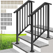 SPECSTAR 2-Pack Galvanized Steel Outdoor Stair Handrails, Black Oval, Safety Balusters, 3-Step Railing Kit, 27.1 in, 15980014372