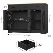Homfa Sideboard Cabinet, 42.5 in Kitchen Buffet with 3 Drawers, Adjustable Shelf, Black Brown Farmhouse Style