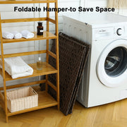 Cherishgard 135L Handwoven Rattan Laundry Basket with Lid & 3 Removable Liner Bags 26x13x26