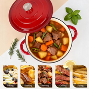 Taimasi Enameled Cast Iron Dutch Oven, 5QT, Red, Heavy-Duty Cookware with Lid and Cotton Potholders