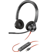 Poly Blackwire C3320 Stereo USB-C Computer Headset with Active Noise Cancellation, Over-Ear, Retractable Cable, Multicolor