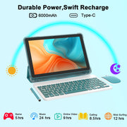 CUPEISI Android 15 Tablet PC, 10 Inch 1280x800 IPS HD Touchscreen, 20GB RAM, 128GB ROM, 2TB Expandable Storage, Quad-Core 2.0GHz Processor, Bluetooth Keyboard Mouse Stylus, WiFi 6, Bluetooth 5.0, CP31M