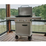 LOCO LCG2ST2C26 26 in. 2-Burner Digital Propane SmartTemp Flat Top Grill in Chalk Finish with Enclosed Cart and Hood