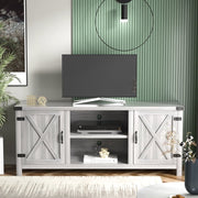 Homall Farmhouse TV Stand, Rustic Brown Wood, Barn Door Storage, Cable Management, Fits TVs up to 65 in