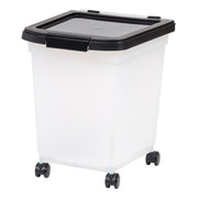 IRIS USA Airtight Pet Food Storage Container, 25 lb Capacity, Clear Body with Black Lid and Built-In Casters