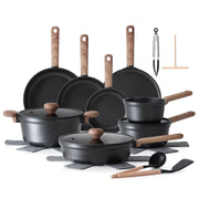 Sensarte Ceramic Nonstick Cookware Set, 24 Pieces, Die-Cast Aluminum, Induction Compatible, Matte Black