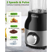 Preakly PR-006T Countertop Blender Food Processor Combo, 4 in 1 Kitchen Electric Blender/Grinder/Chopper