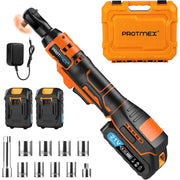 Protmex 3/8 Cordless Ratchet Wrench, 21V Pure Copper Motor, 60FT-LBS Torque, 400 RPM Variable Speed, 2 X 2.0Ah Batteries, 8 Sockets, 1/4 Adapter, 3 Extension Bar