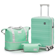 imiomo TR003-20 20 in Carry-on Suitcase with Spinner Wheels Hardside 3PCS Set with TSA Lock-Light, Green