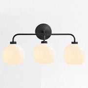 Reagan Bathroom Vanity Light Fixture, Triple Mouth-Blown Glass Globes, Matte Black Steel Frame, Dimmable, Damp Rated, 22 in