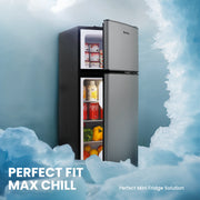 MaxKare FLS-90 3.6 Cu.Ft Two-Door Compact Refrigerator For Dorm, Office, Bar, RV, Bedroom, Dark Gray