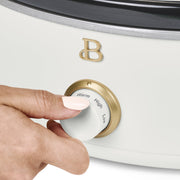 Beautiful 2.5 Qt Dip and Serve Manual Slow Cooker, Shallow Wide Design, Three Heat Settings, White Icing