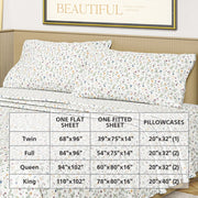 Beautiful Drew Barrymore Botanical 4-Piece Cotton Washed Percale Sheet Set, White, Queen, 200 Thread Count, 14-Inch Deep Pockets