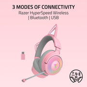 Razer Kraken Kitty V3 Pro Wireless RGB Gaming Headset with Chroma RGB Kitty Ears, 2.4 GHz Wireless, Bluetooth 5.3, USB A, HyperClear Super Wideband Mic, 40mm TriForce Titanium Drivers, THX Spatial Audio, Black