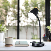 OttLite Gleam LED Desk Lamp with Wireless Charging, Dimmable, Black with Wood Accent, 3 Color Modes, CSDWC4KW-WA