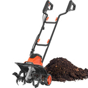Maxlander Electric Tiller Cultivator, 14 Inch Cutting Width, 12 Amp Corded Motor, 4 Steel Tines, Foldable Handle, Garden Rototiller with Wheels